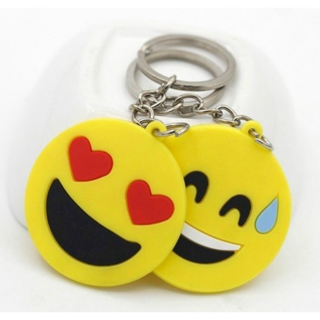 Lot de 5X Porte clé Emoji Emoticone jaune 5cm avec chaîne et anneau pour clef