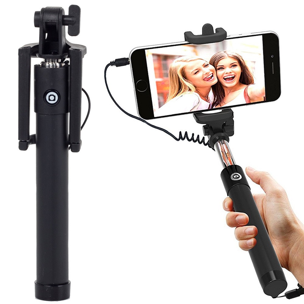Perche Selfie Noire Télescopique 78cm + Monopod Support Téléphone Smartphone