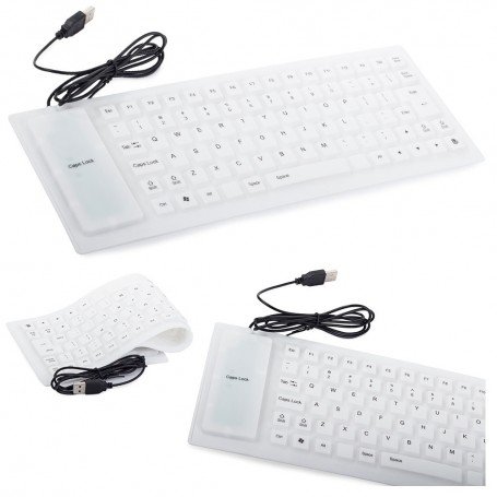 Clavier Silicone étanche Blanc USB Qwerty pour PC Ordinateur PS4 Universel