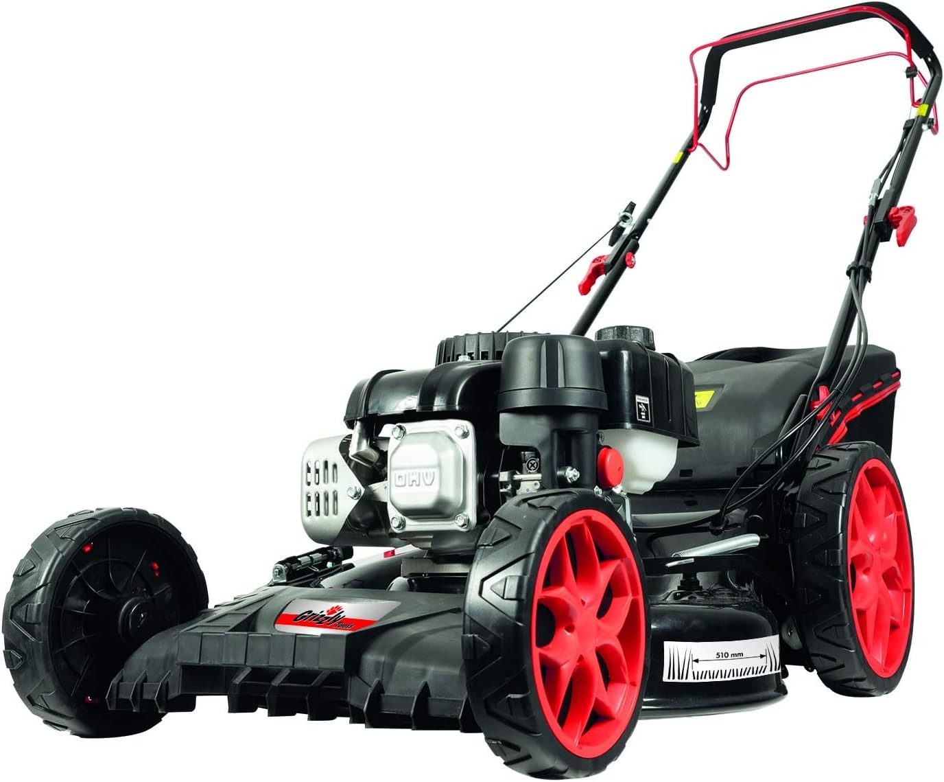 Grizzly Tondeuse à gazon à essence 4 en 1 « BRM 5117-2 A », 3,7 ch, sac de collecte 70l