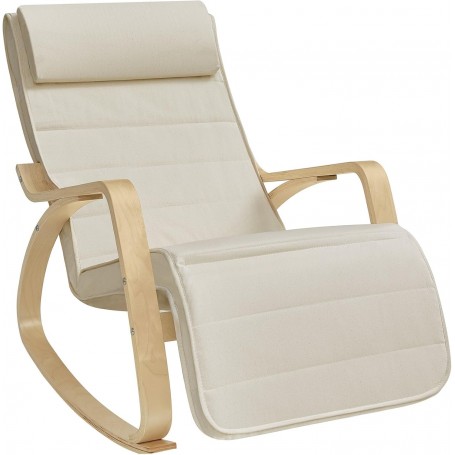SONGMICS Fauteuil À Bascule, avec Accoudoirs en Bois, Chaise d’Allaitement, Repose-pieds RÉglable en 5 Positions
