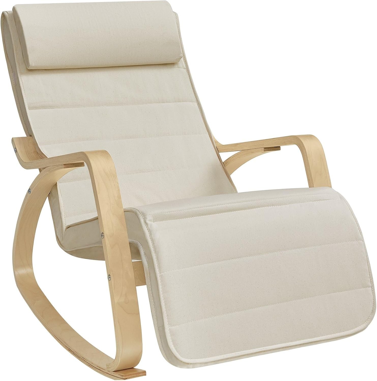 SONGMICS Fauteuil À Bascule, avec Accoudoirs en Bois, Chaise d’Allaitement, Repose-pieds RÉglable en 5 Positions