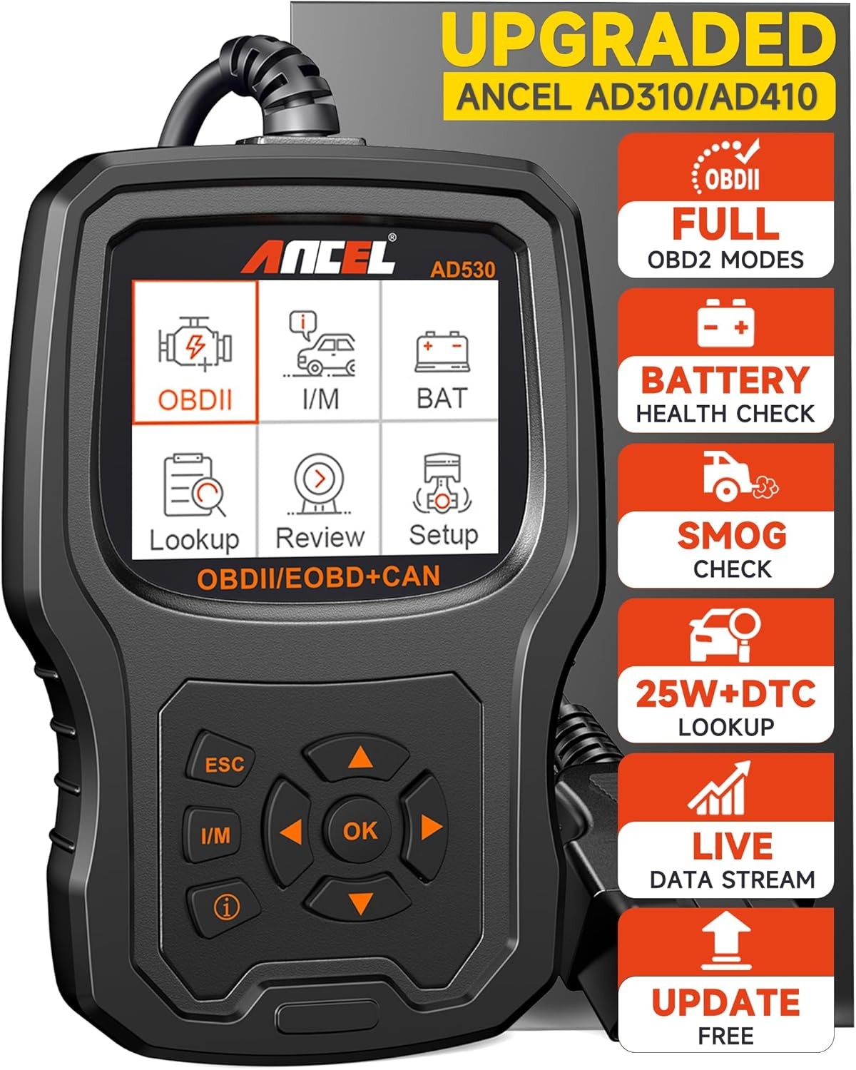 ANCEL AD530 Lecteur de Code OBD2 l'Outil d'Analyse Vérifier Le Voyant Moteur de Voiture Capteur O2 Scanner de systèmes
