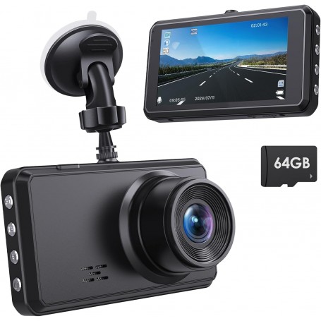 Miden S7 2.5K Dashcam Voiture Avant Arrière,Carte SD 64G,Camera Embarquée Voiture 1600P+1080P