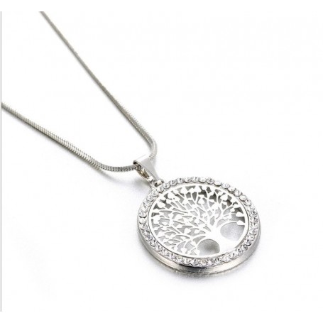 Collier Arbre de Vie Pendentif Strass Bijoux Cristal Mode Femme Or Argent