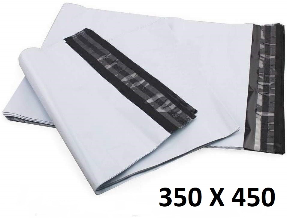 10X Enveloppe Plastique 350x450+40mm Adhésif Blanche Opaque Indéchirable 60u
