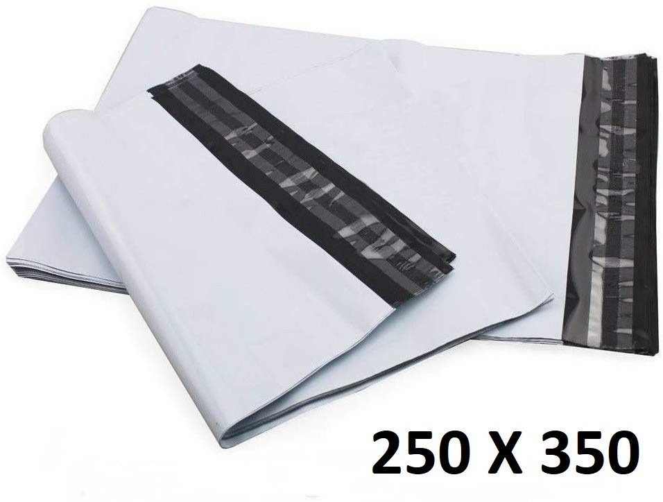 20X Enveloppe Plastique 250x350+40mm Adhésif Blanche Opaque Indéchirable 60u