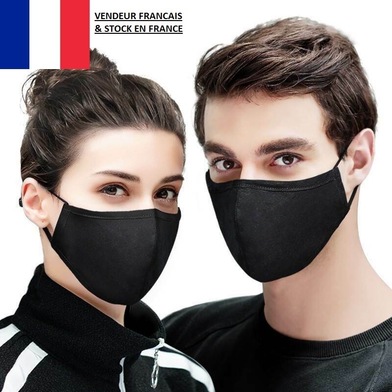 Masque de protection en tissus double épaisseur - coton stretch noir
