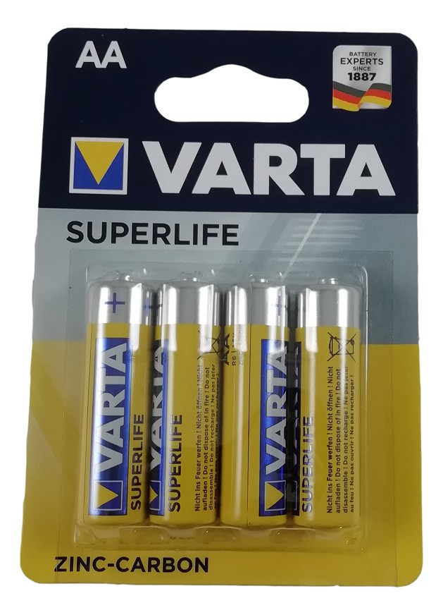 4 Piles AA LR6 R6 VARTA Superlife 1,5V Zinc Carbon Batterie Longue Durée
