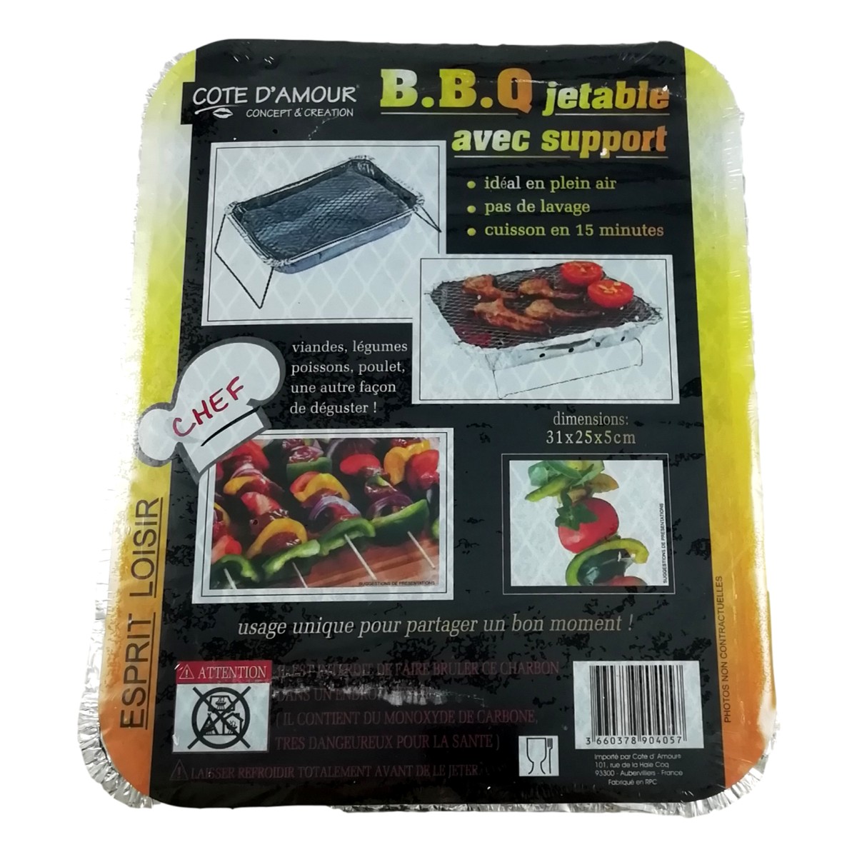 Barbecue grill avec support jetable réutilisable BBQ viande poisson poulet
