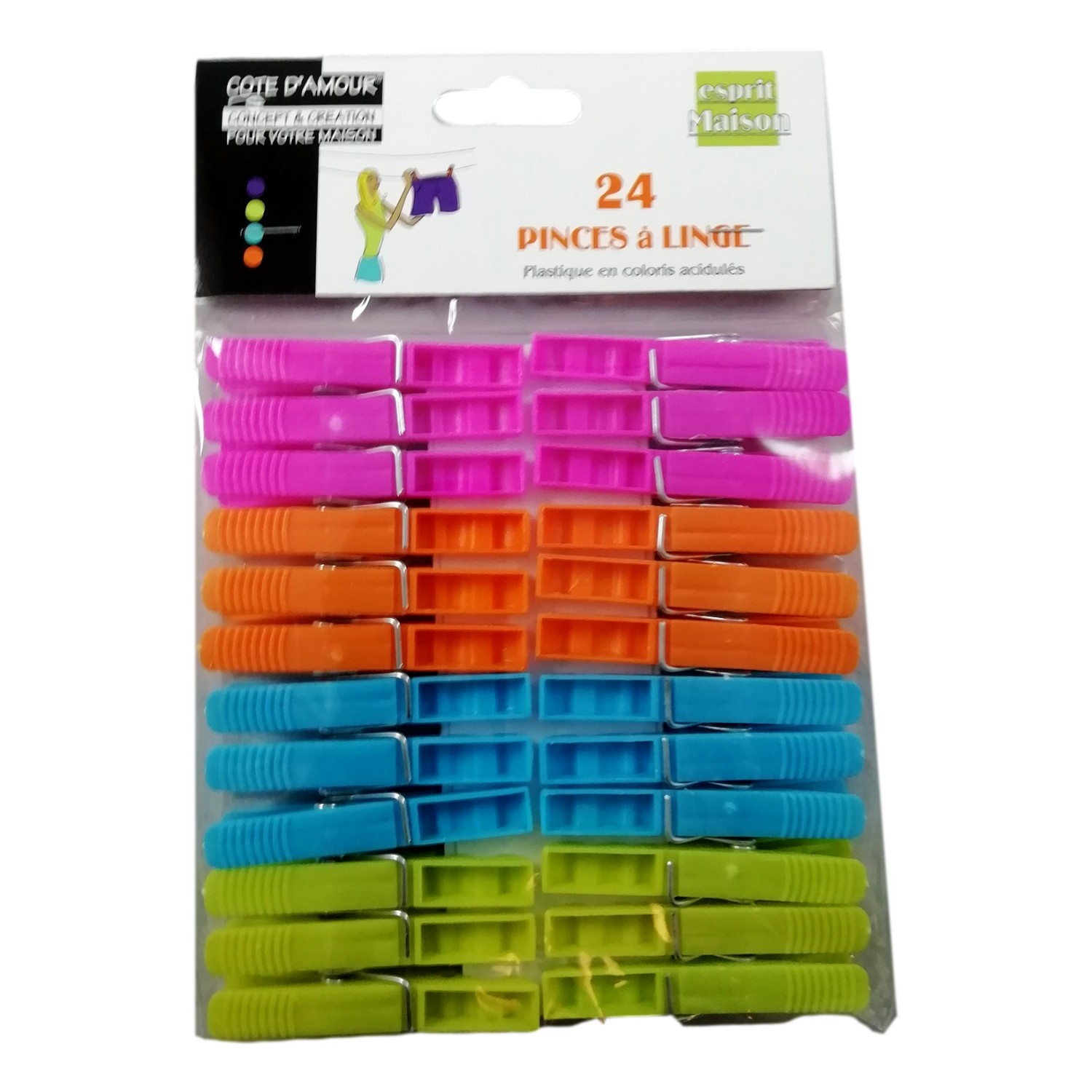 24 X Pinces à Linge Colorées Flashies en Plastique étendre vos Linges Sécher
