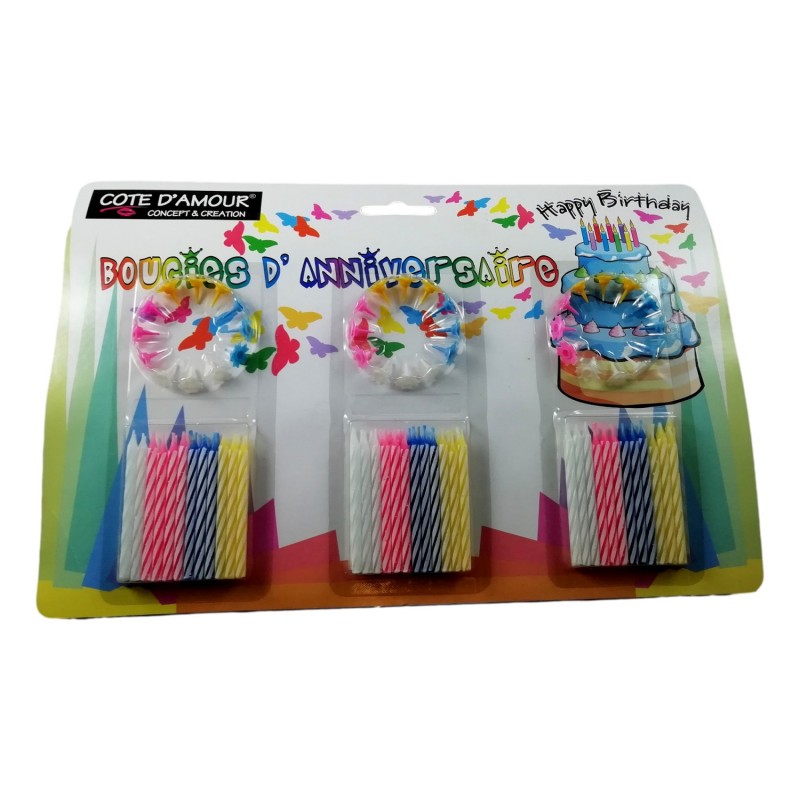 Lot De 24 Bougies Anniversaire Multicolores + 12 Supports (36 Pcs) Enfant