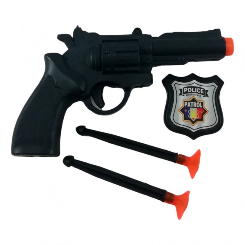 Pistolet à Flèches + 2 Fléchettes Ventouse + Badge Police Jouet