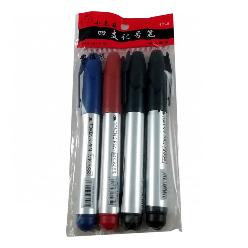 4 Gros Marqueurs Permanents Feutres Indélébiles Métal Verre Plastique 3 Couleurs Yatout