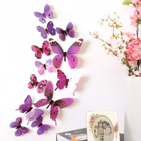 12 pcs 3D papillon Stickers muraux papillons décoration maison, chambre enfant