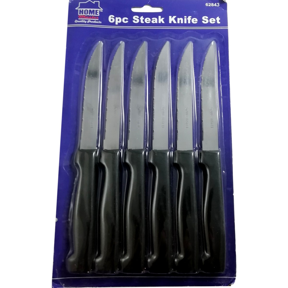 6 Couteaux à Dents Inox 21cm pour Steak Viande Poisson Crudité Manche Plastique
