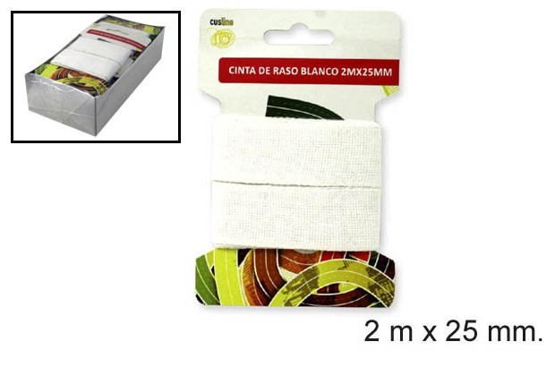 Ruban 100% Coton Blanc 2M x 25mm Couture Mercerie Scrapbooking Broderie