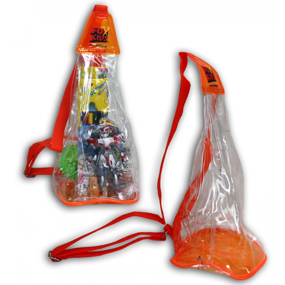 Sac à Jouets Jeux à Bandoulière Enfant Fox Kids Transparent et Orange Zippé