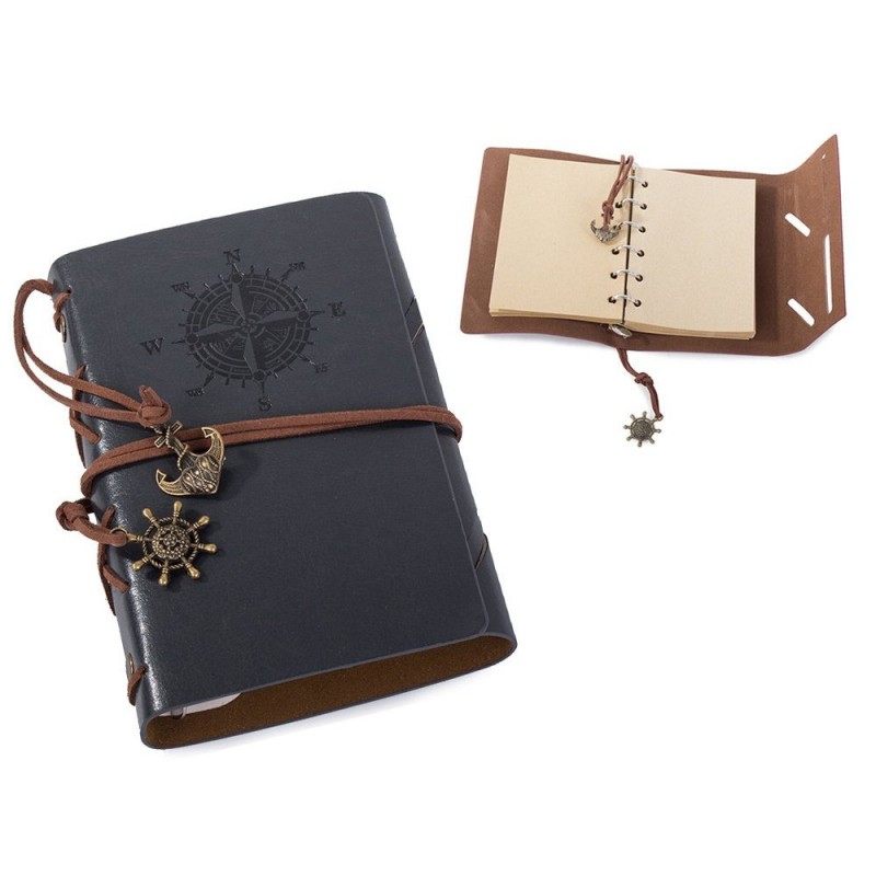 Journal Cuir Vintage Carnet Voyage NectaRoy Cuir Vintage Rechargeable - 185x130mm - Pages Blanches - 6 Anneaux - Poche Zippée Carnet Dessin Kraft
