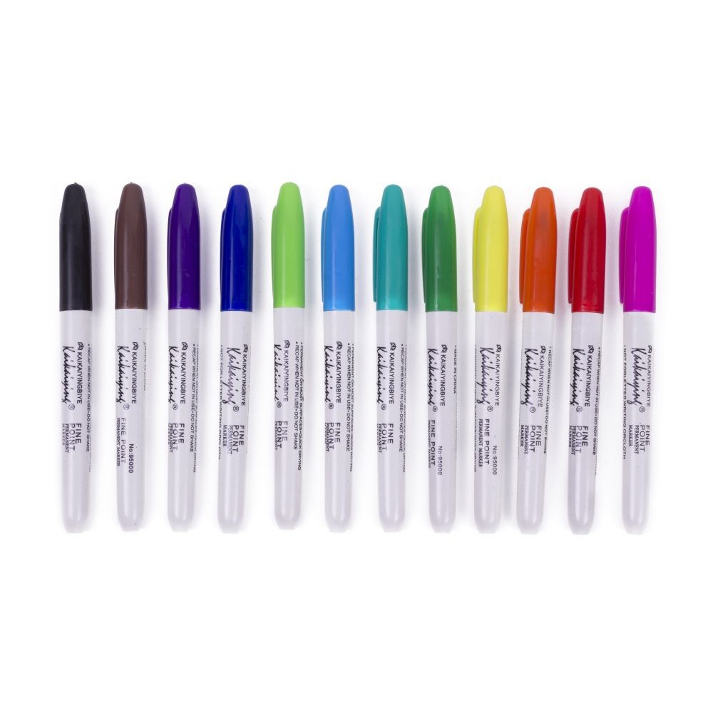 12 Feutres Indélébiles Marqueur Permanent Pointe Fine 12 Couleurs CD Verre Etc Yatout