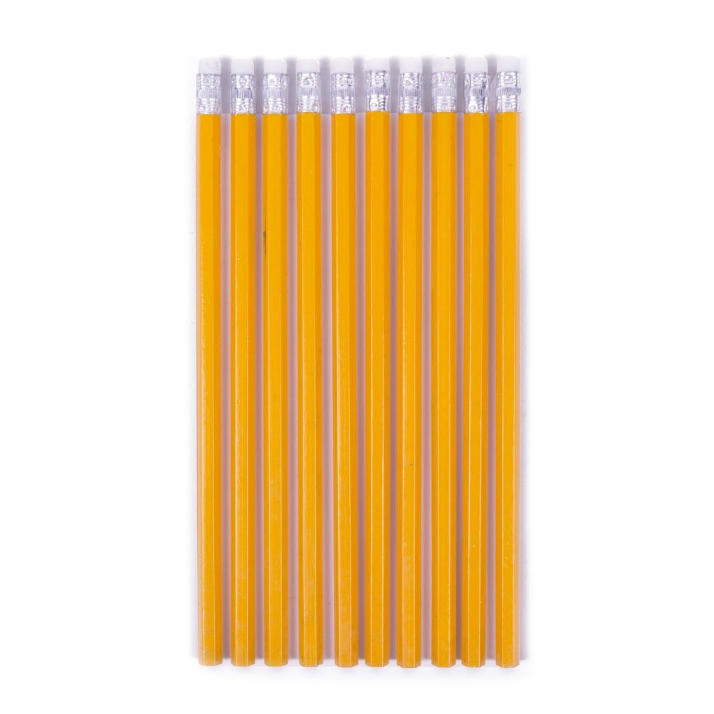 10 Crayons à Papier HB + Gomme Classique Moyen Fourniture Scolaire Etudiant