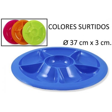 Grand Plateau Apéritif Coloré 6 Compartiments diam. 37cm en Plastique